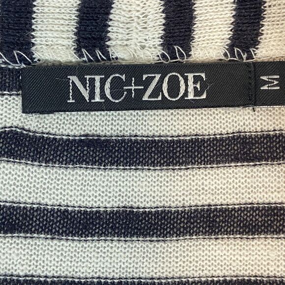Nic Zoe Duster Cardigan Size‎ M Striped Floral Linen Blend Hi Low Lightweight - Picture 5 of 7